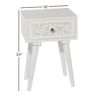 24" White Farmhouse Mango Wood Accent Table