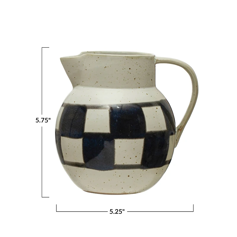 Hello Honey® Ivory & Black Painted Checker Farmhouse Stoneware Pitcher