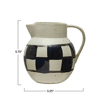 Hello Honey® Ivory & Black Painted Checker Farmhouse Stoneware Pitcher