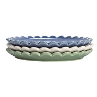Hello Honey® 8" Blue, Green & Cream Round Stoneware Plate with Scalloped Edge Set