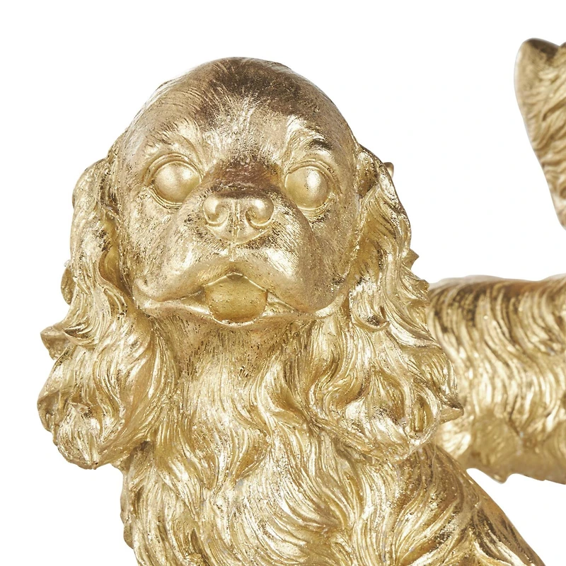 Gold Sitting & Standing Dogs Polystone Sculpture Set