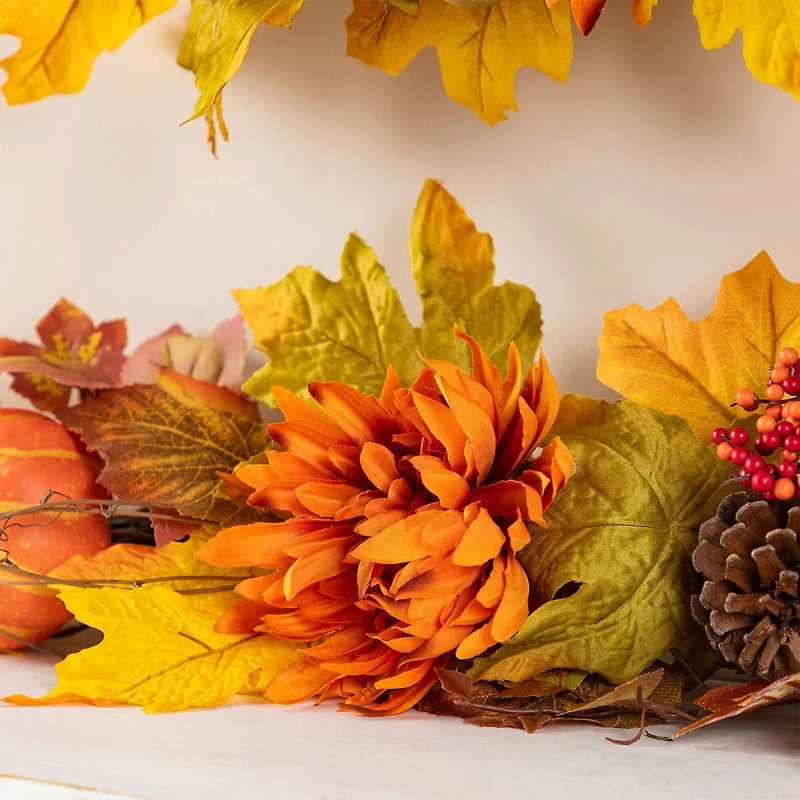 Glitzhome® 72" Fall Dahlia Pumpkin, Leaf and Berry Garland