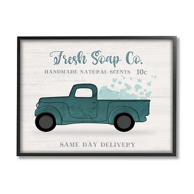 Stupell Industries Fresh Soap Co. Vintage Green Truck Bath Bubbles Framed Wall Art