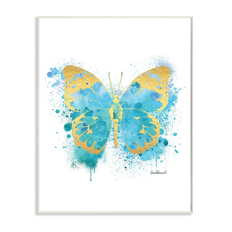 Stupell Industries Abstract Butterfly Turquoise Blue Paint Splatter Wall Plaque