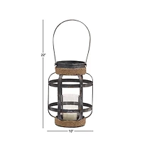 Grey Iron Industrial Candle Holder Lantern, 13" x 10" x 10"