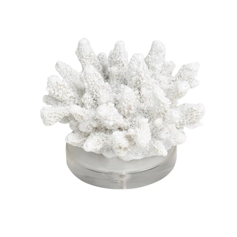 6" White Polystone Small Textured Coral Sculpture with Clear Acrylic Base