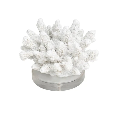 6" White Polystone Small Textured Coral Sculpture with Clear Acrylic Base