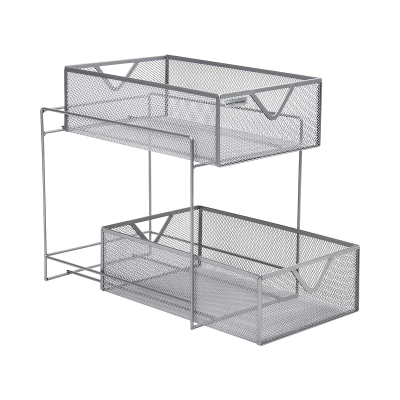 Mind Reader Network Collection 2-Tier Silver Sliding Basket Storage, 2ct.