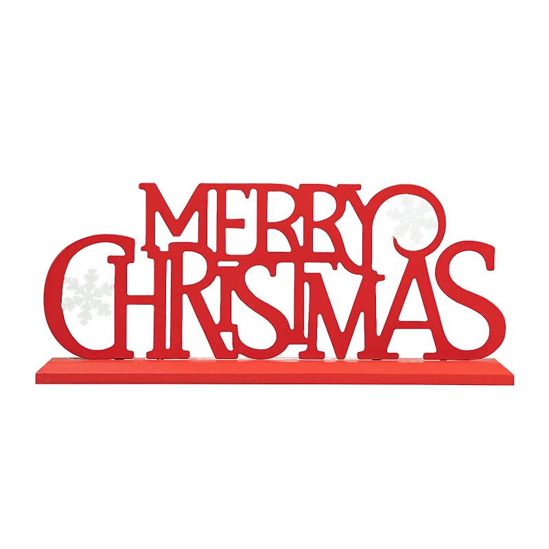 Glitzhome® 18" Red Metal Merry Christmas Table Décor