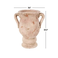 17" Pink Ceramic Antique Style Distressed Decorative Vase