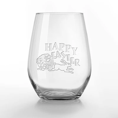 15oz. Happy Easter Vintage Bunny Engraved Stemless Wine Glass