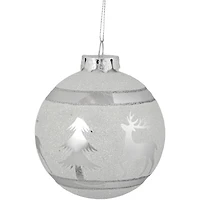 3.5" White & Silver Glass Ball Ornament