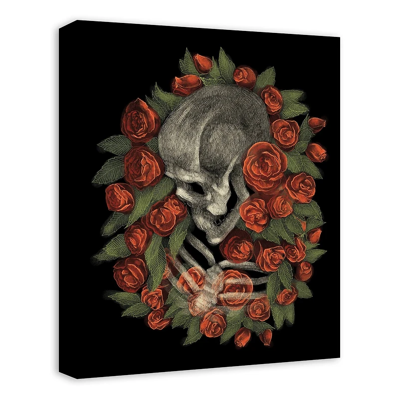 Skeleton Profile in Roses Canvas Wall Art