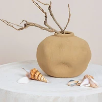 Hello Honey® 5.5" Textured Taupe Pinched Organic Shape Terracotta Vase