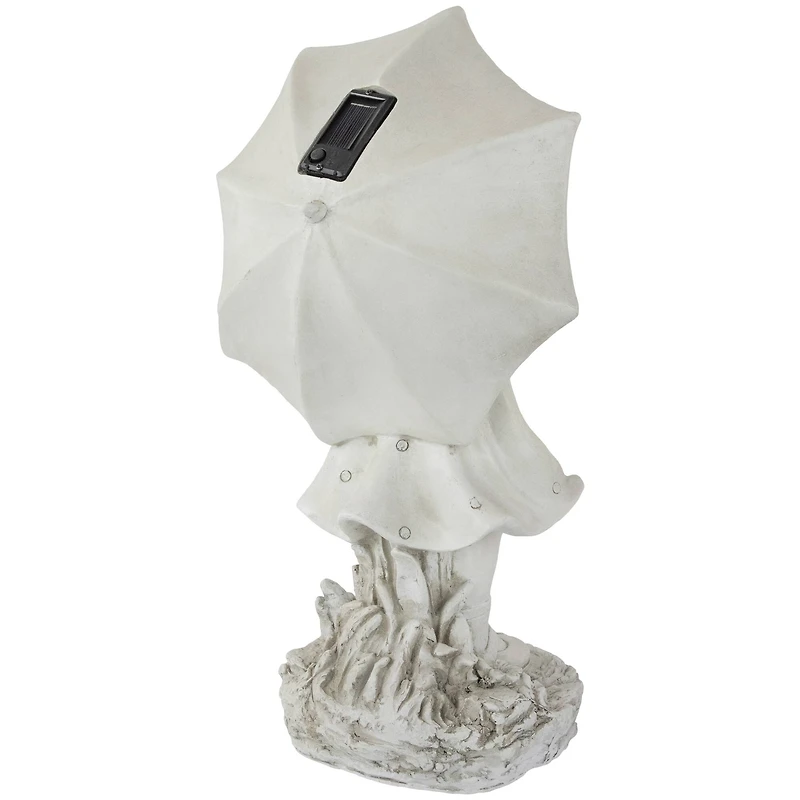 18" Solar LED-Lit Girl with Umbrella Outdoor Garden Statue