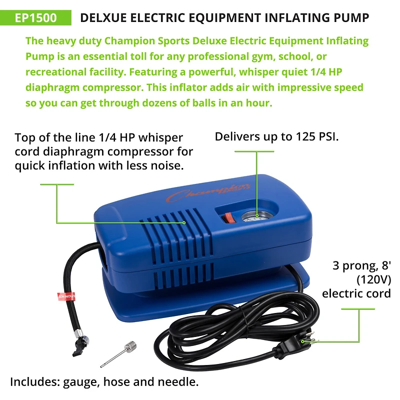 Champion Sports Cobalt Blue Deluxe Electric Inflating Pump