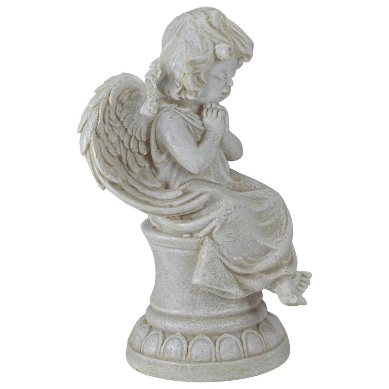 9" Ivory Praying Angel on Pedestal Outdoor Garden Statue