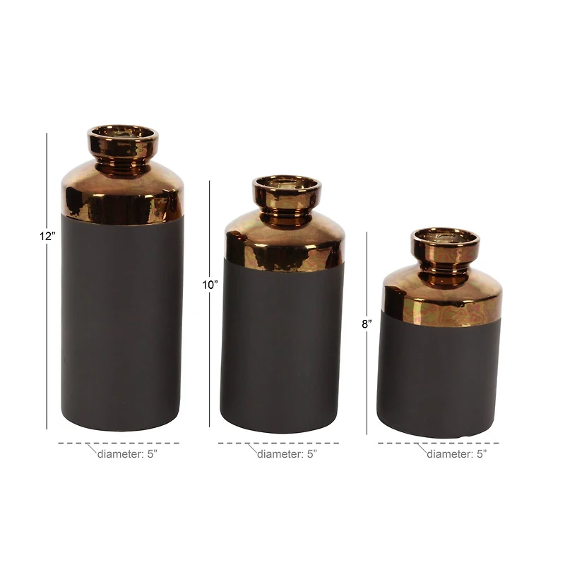 CosmoLiving by Cosmopolitan Set of 3 Grey Ceramic Contemporary Vase, 8", 10", 12"