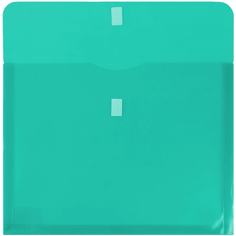JAM Paper 8.625" x 11.5" Teal Plastic Expansion Hook & Loop Closure Envelopes, 12ct.