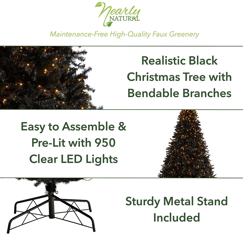 10ft. Pre-Lit Black Artificial Christmas Tree, Clear LED Lights