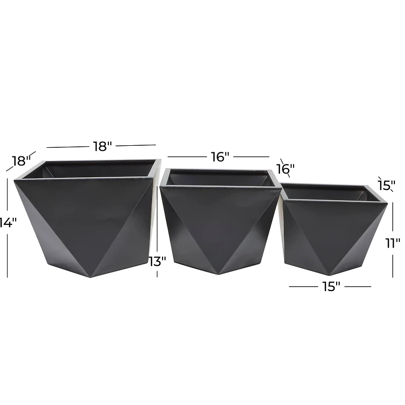 Black Modern Planter, Set of 3" 19", 16", 14"