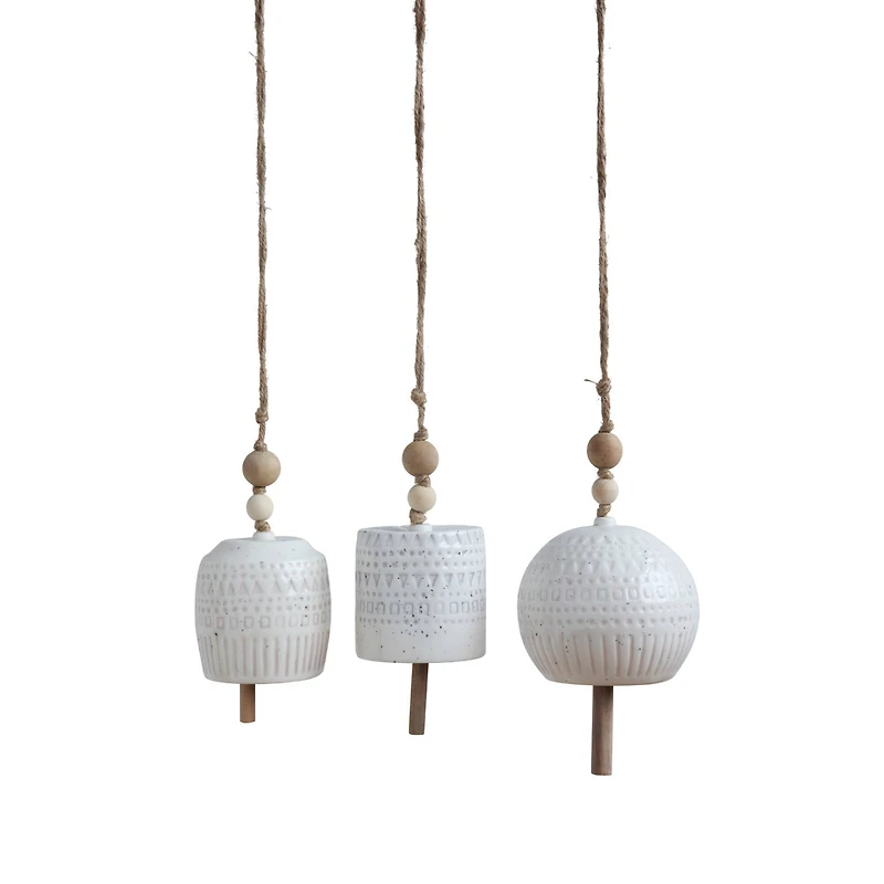 Hello Honey® White Stoneware Bells with Wood Beads Set