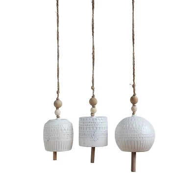 Hello Honey® White Stoneware Bells with Wood Beads Set