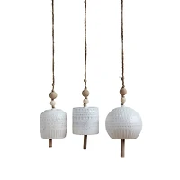 Hello Honey® White Stoneware Bells with Wood Beads Set
