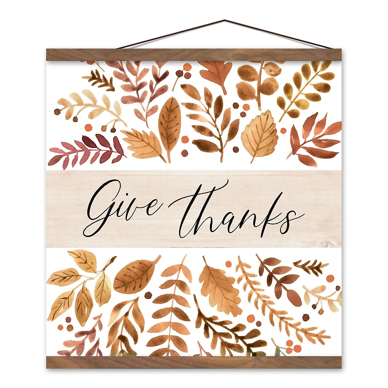 Give Thanks Fall Floral Teak Hanging Canvas