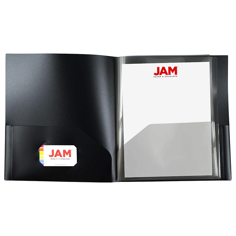 JAM Paper Black Heavy Duty Plastic 10-Pocket Folder, 3ct.