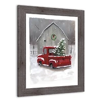 Snowy Christmas Truck Western Gray Framed Print
