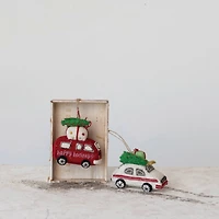 Hello Honey® Handmade Wool Felt Van & Car Ornament Set with Christmas Tree, Present, Applique & Embroidery