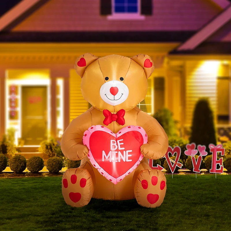 Glitzhome® 6ft. Lighted Valentine's Inflatable Bear with Heart Décor