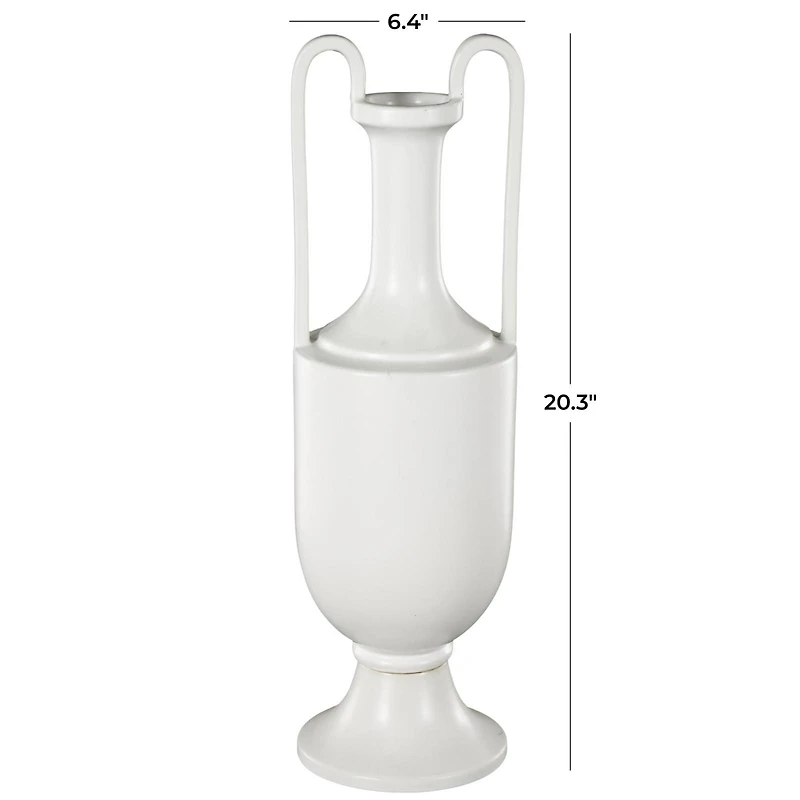 20" White Fluted Urn Shaped Ceramic Vase with Arch Handles
