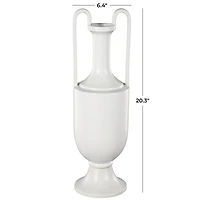 20" White Fluted Urn Shaped Ceramic Vase with Arch Handles