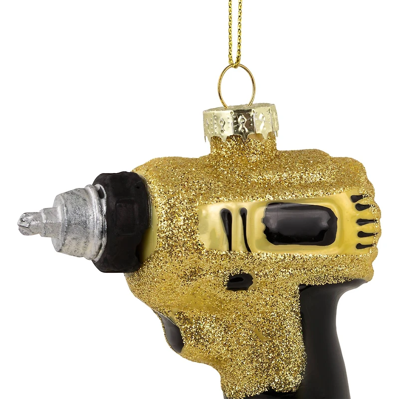 3.5" Yellow Power Drill Glass Christmas Ornament