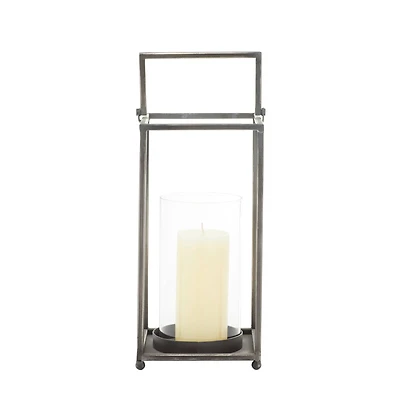 Black Iron Modern Candle Holder Lantern, 16" x 6" x 6"
