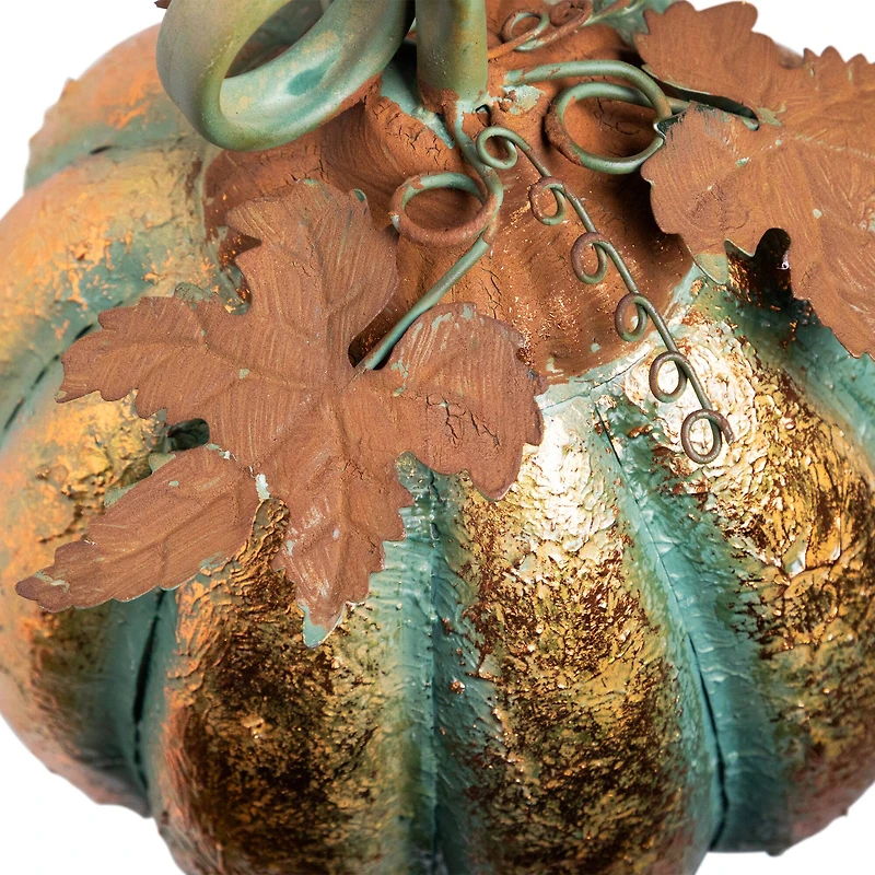 13" Orange & Green Autumn Pumpkin Tabletop Accent