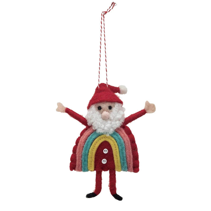 Hello Honey® 5.5" Handmade Wool Felt Rainbow Santa Ornament