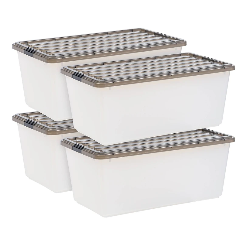 Iris® 91qt. Clear View Plastic Storage Bins with Gray Latching Buckle Lids, 4ct.
