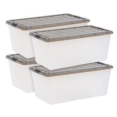 Iris® 91qt. Clear View Plastic Storage Bins with Gray Latching Buckle Lids, 4ct.