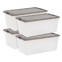 Iris® 91qt. Clear View Plastic Storage Bins with Gray Latching Buckle Lids, 4ct.