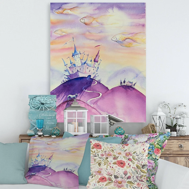 Designart - Fairy Tale Kingdom On Purple Mountain Top