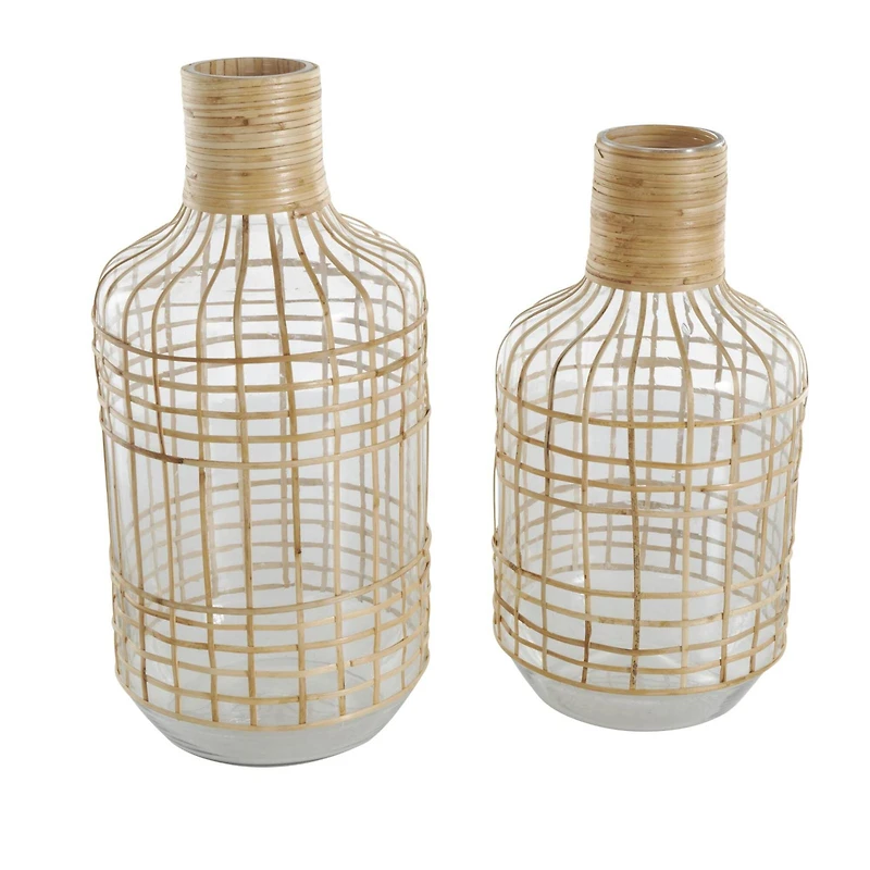 Clear Rattan Grid Wrapped Glass Vase Set