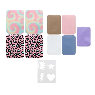 SINGER® Decorative Print & Pastel DIY Iron-On Fabric Patch Kit with 1 Bonus Stencils