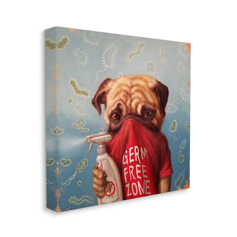 Stupell Industries Pug Portrait Germ Free Zone Cleaning Dog Canvas Wall Art