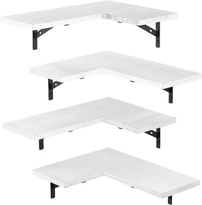 White Rustic Floating Corner Storage Shelf Set