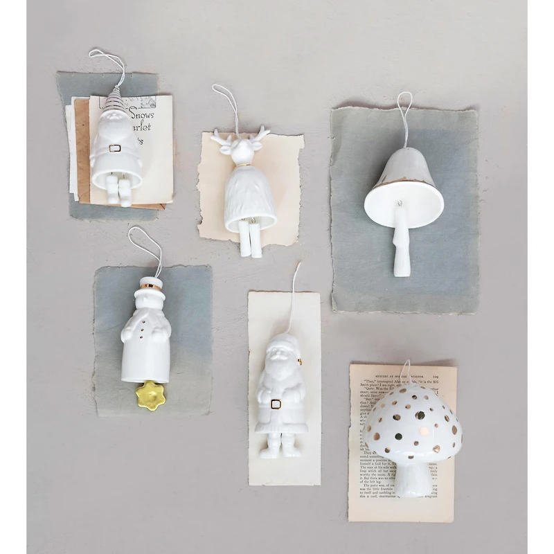 Hello Honey® 6" White Stoneware Snowman Bell with Gold Electroplating