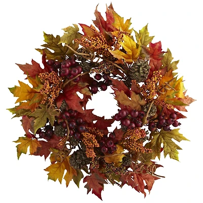 24" Orange & Brown Maple & Berry Wreath