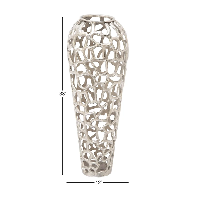33" Silver Aluminum Contemporary Vase